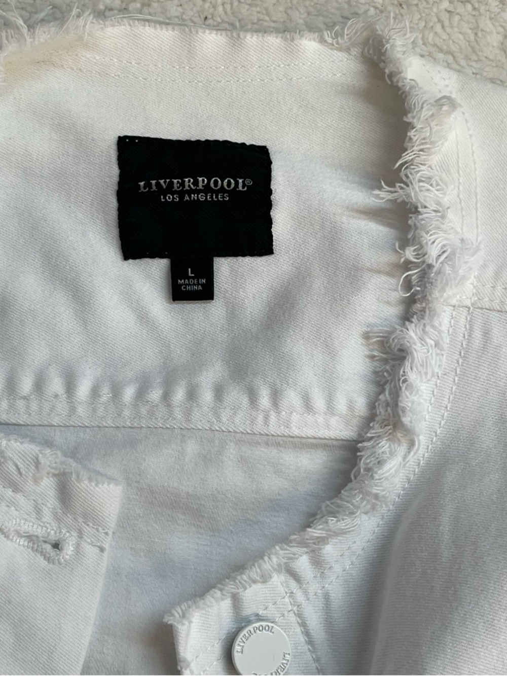 Tailored L Liverpool White Frayed Collar Denim Jean Jacket Women Classic Summer - Picture 8 of 9